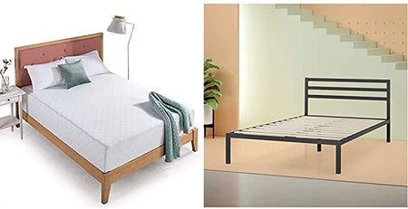 Zinus Green Tea Gel Memory Foam Mattress - 12 Inch and Mia Metal Platform Bed Frame with Headboard - 14 Inch