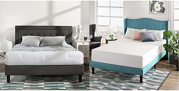 Zinus Dachelle Upholstered Tufted Premium Platform Bed, King, Dark Grey with Zinus Green Tea 12-inch Memory Foam Mattress, King