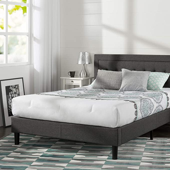Zinus Dachelle Upholstered Tufted Premium Platform Bed, King, Dark Grey with Zinus Green Tea 12-inch Memory Foam Mattress, King