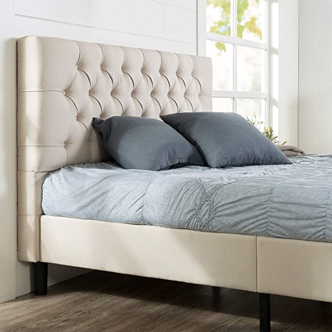 Zinus Misty Upholstered Platform Bed Frame, Taupe, Queen & 12 Inch Green Tea Memory Foam Mattress, Queen