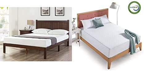 Zinus Adrian Wood Rustic Style Platform Bed with Headboard/No Box Spring Needed/Wood Slat Support & 12 Inch Gel-Infused Green Tea Memory Foam Mattress