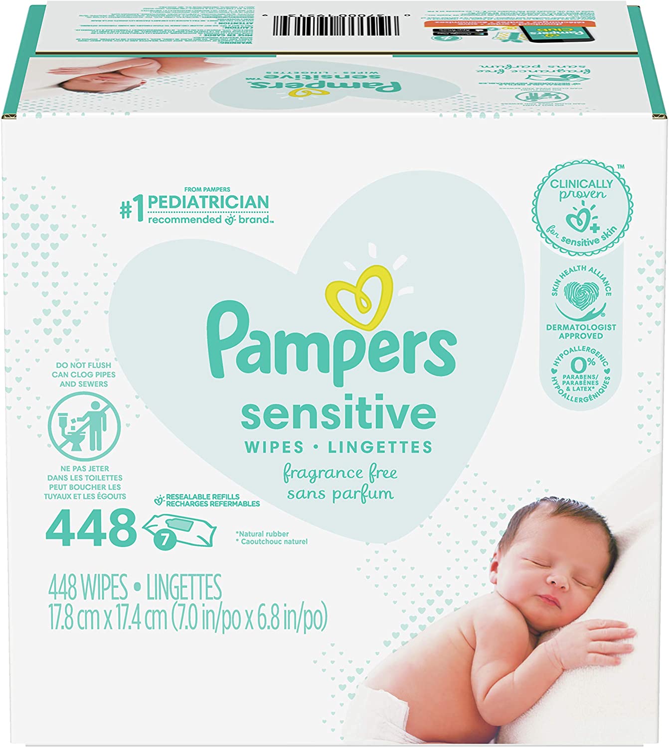 Pampers Baby Wipes Sensitive Perfume Free 7X Refill Packs - 448 Count (Tub Not Included)