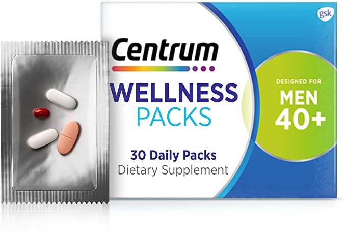 Centrum Wellness Packs Daily Vitamin C 1000mg, Lutein 25mg and MSM 1000mg with a Complete Multivitamin for Men in Their 40s, 1 Month Supply, 30 Count