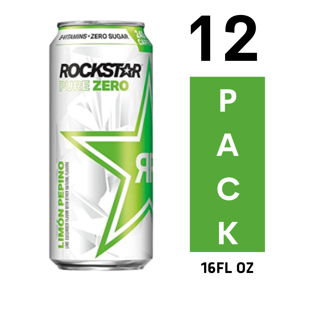 Rockstar Energy Drink Pure Zero, Limon Pepino, 16 Ounce - Pack of 12