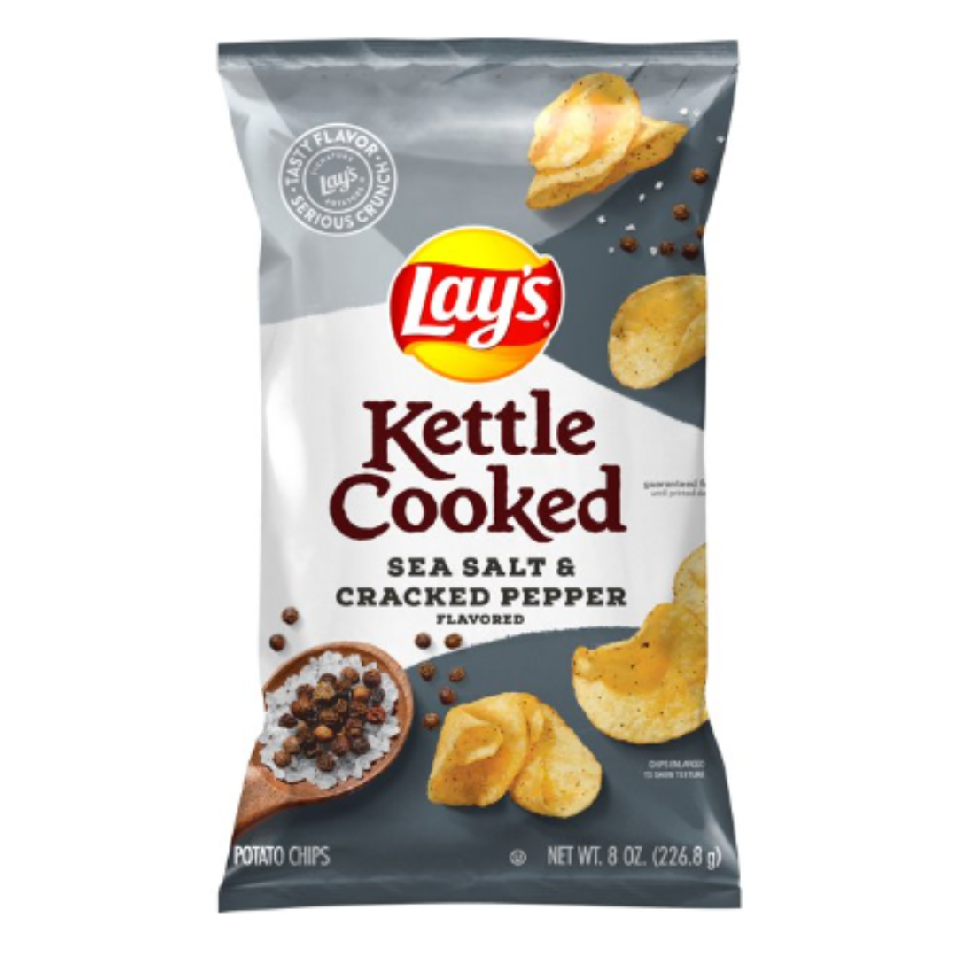 Lay's Kettle Sea Salt & Cracked Pepper Cooked Potato Chips, 8 Ounce