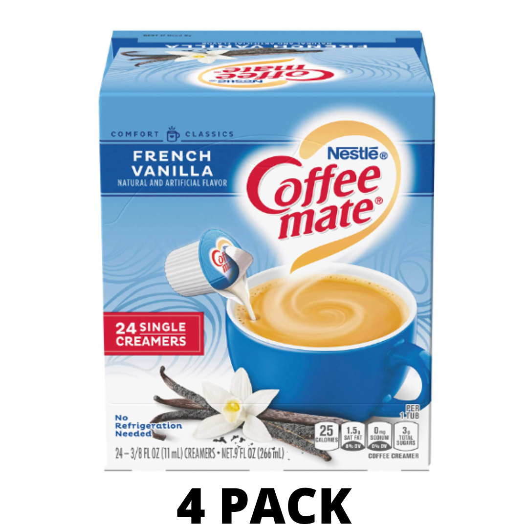 Coffee Mate Coffee Creamer Liquid Singles, French Vanilla, 24 Count - Pack of 4