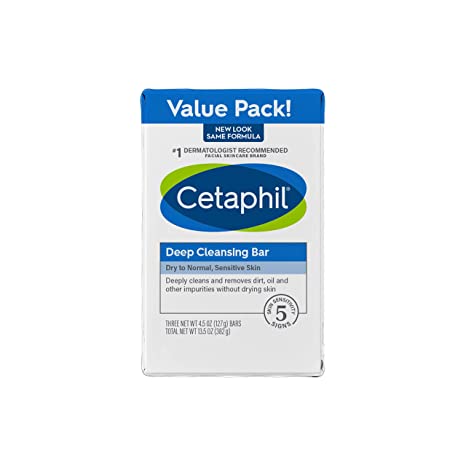 Cetaphil Bar Soap, Deep Cleansing Face and Body Bar - 4.5oz (Pack of 3)