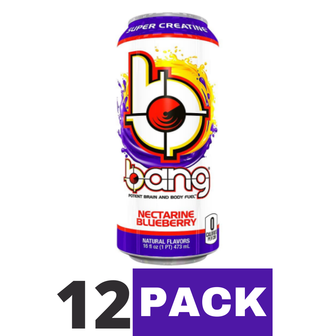 Bang Nectarine Blueberry Energy Drink, Sugar Free with Super Creatine 16 Ounce - Pack of 12