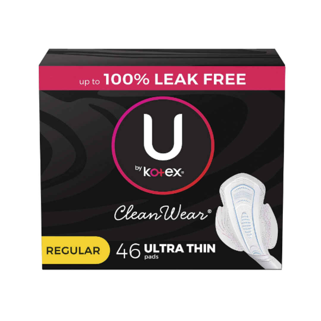 U by Kotex CleanWear Ultra Thin Pads with Wings, Regular Absorbency - 46 Count