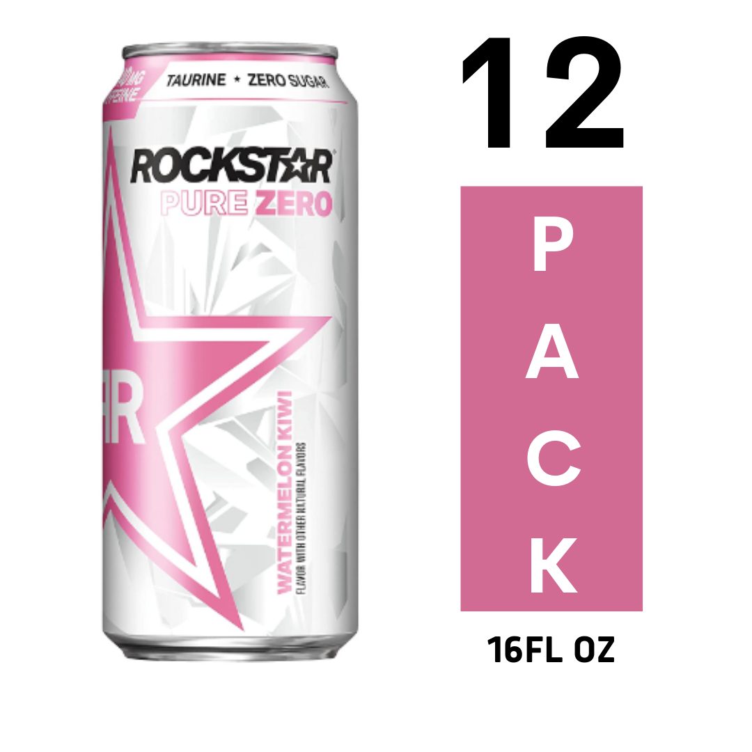 Rockstar Energy Drink Pure Zero, Watermelon Kiwi, 16 Ounce - Pack of 12