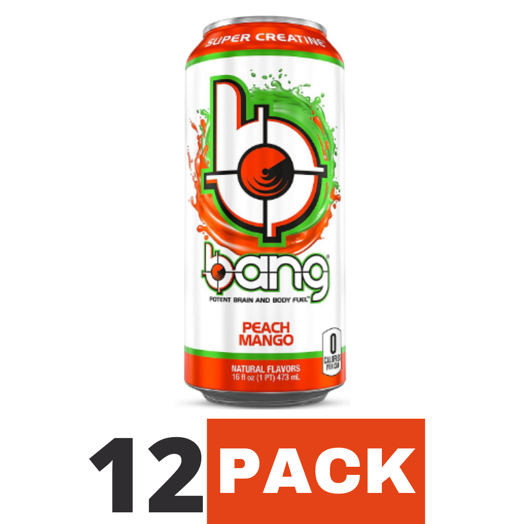Bang Peach Mango Energy Drink, Sugar Free with Super Creatine 16 Ounce - Pack of 12