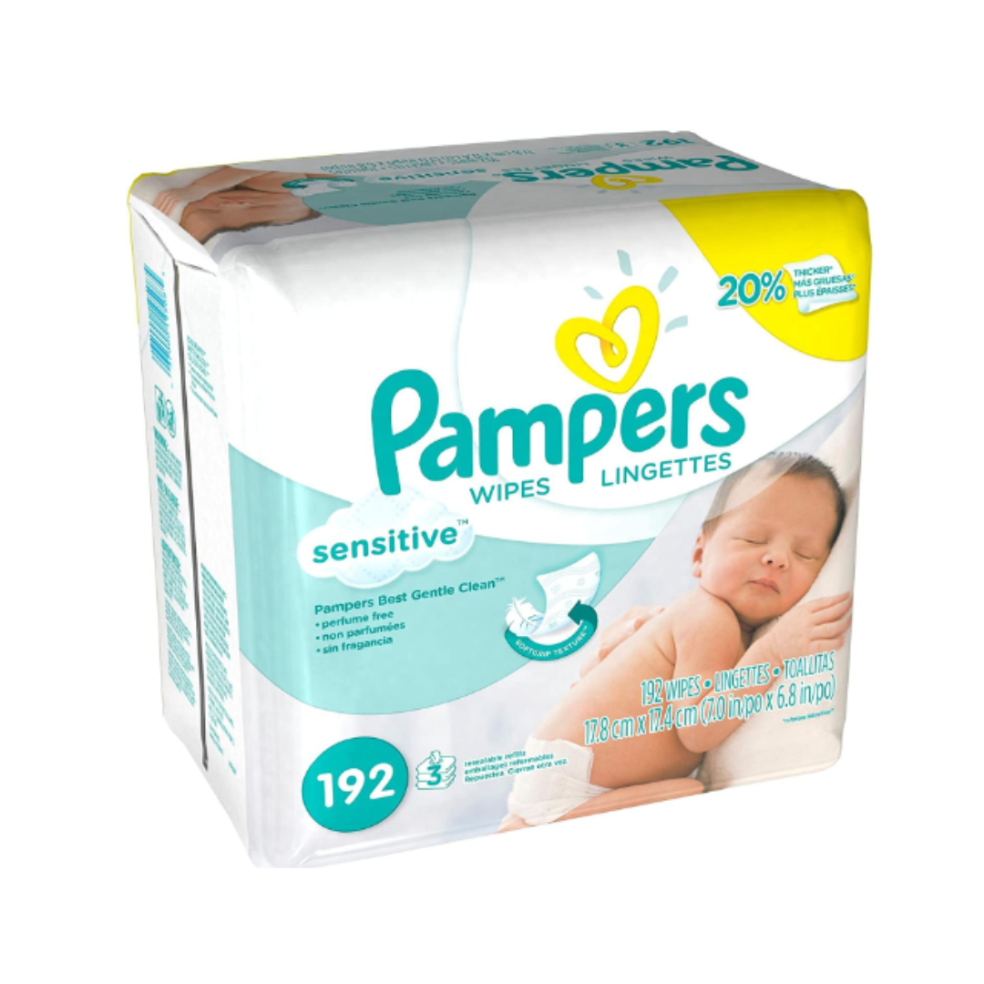 Pampers Baby Wipes Sensitive Perfume Free 3X Refill Packs - (Tub Not Included) 192 Count