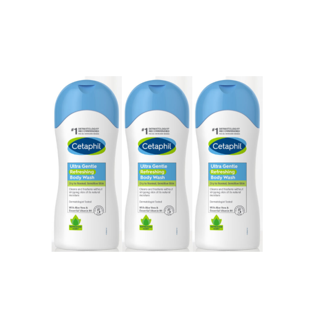 Cetaphil Ultra Gentle Refreshing Body Wash Refreshing Scent For Dry to Normal Sensitive Skin - 16.9oz (Pack of 3)