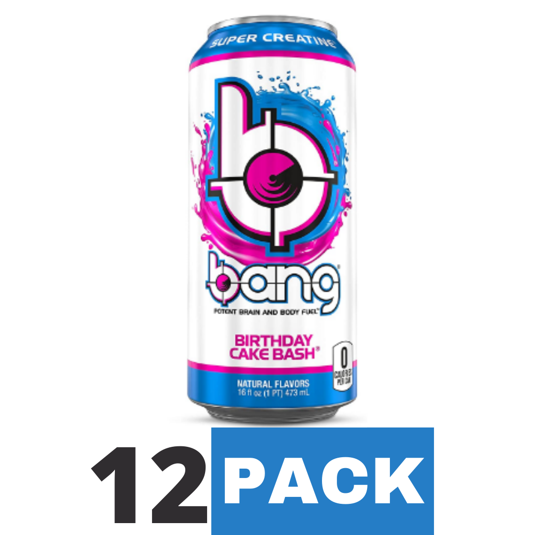 Bang Birthday Cake Energy Drink, Sugar Free with Super Creatine 16 Ounce - Pack of 12