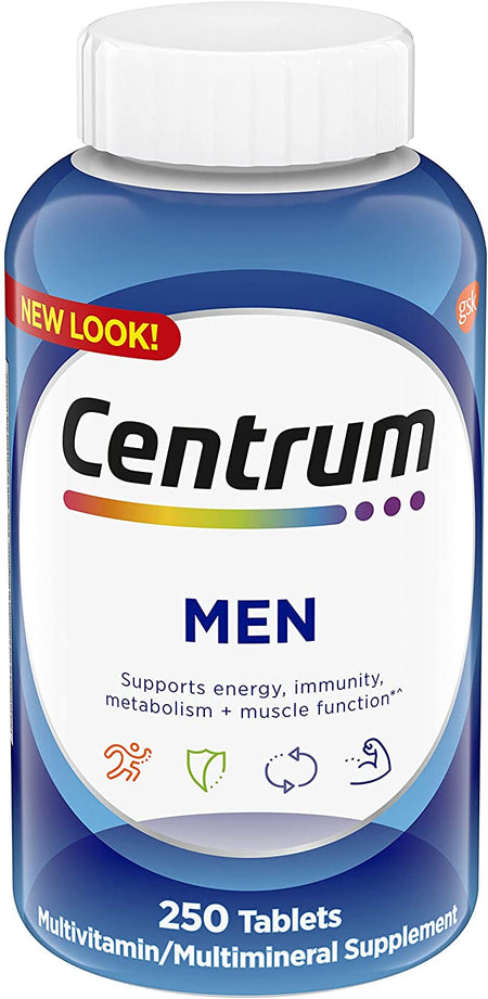 Centrum Multivitamin for Men, Multivitamin/Multimineral Supplement with Vitamin D3, B Vitamins and Antioxidants, Gluten Free, Non-GMO Ingredients - 250 Count