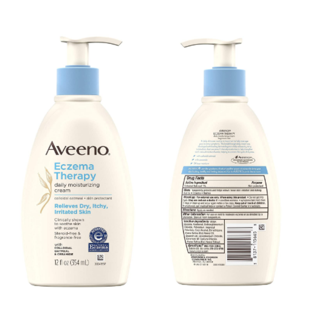 Aveeno Eczema Therapy Daily Moisturizing Cream for Sensitive Skin, Soothing Lotion with Colloidal Oatmeal for Dry, Itchy, and Irritated Skin, Steroid-Free and Fragrance-Free, 12 fl. Ounce
