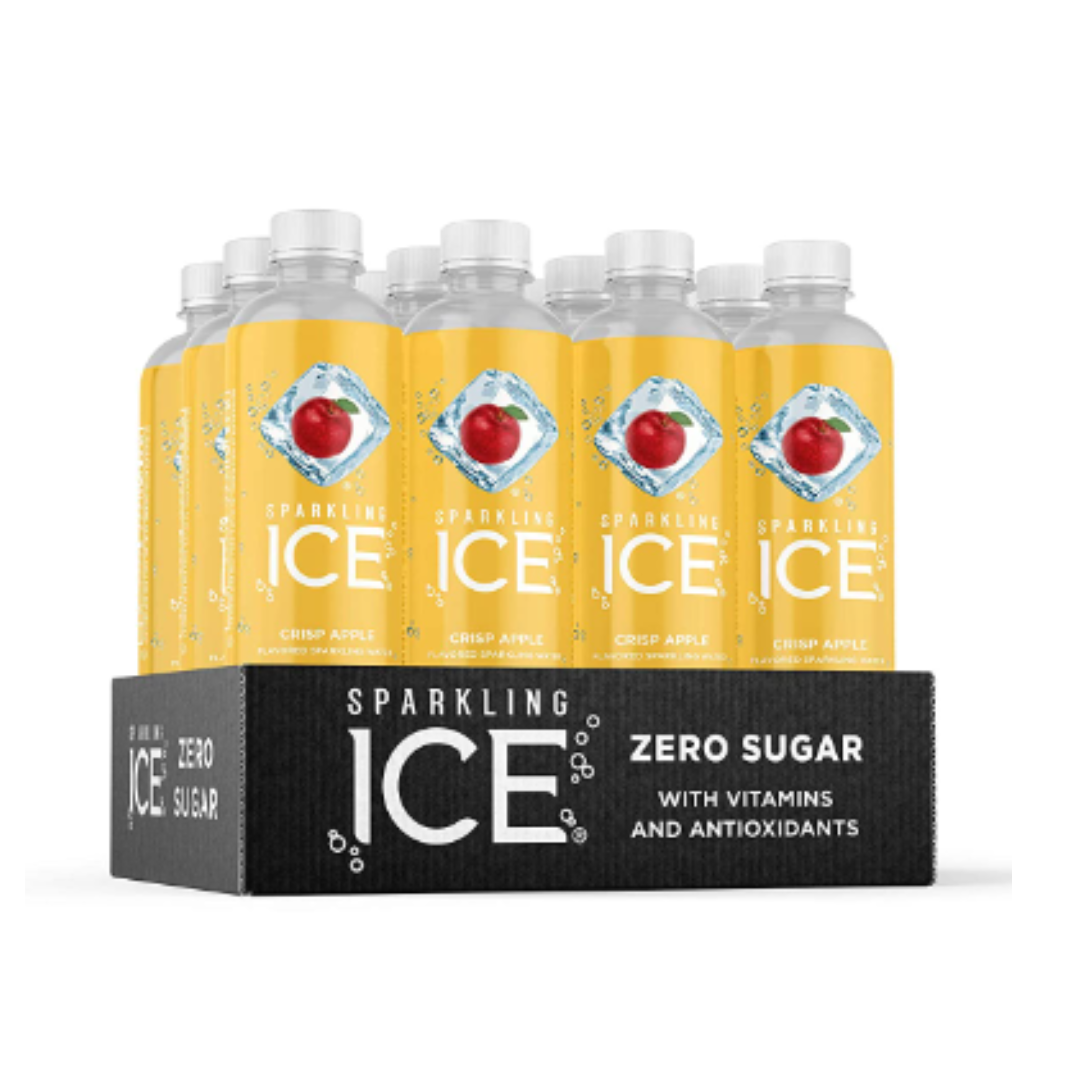 Sparkling Ice, Crisp Apple Sparkling Water, with Antioxidants and Vitamins, Zero Sugar, 17 fl oz Bottles - Pack of 12