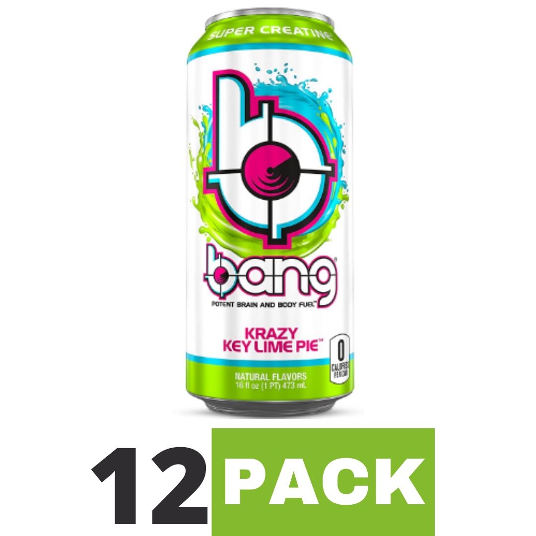 Bang Krazy Key Lime Pie Energy Drink, Sugar Free with Super Creatine 16 Ounce - Pack of 12