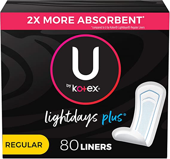 U by Kotex Lightdays Plus Panty Liners Light Absorbency, Regular , Unscented - 80 Count