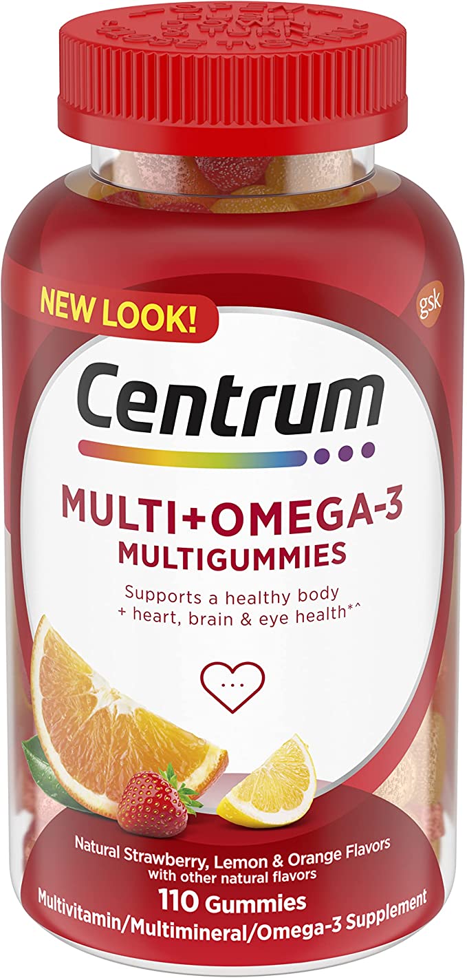 Centrum Multigummies Omega 3 Gummy Multivitamin for Adults, Fruit, 110 Count