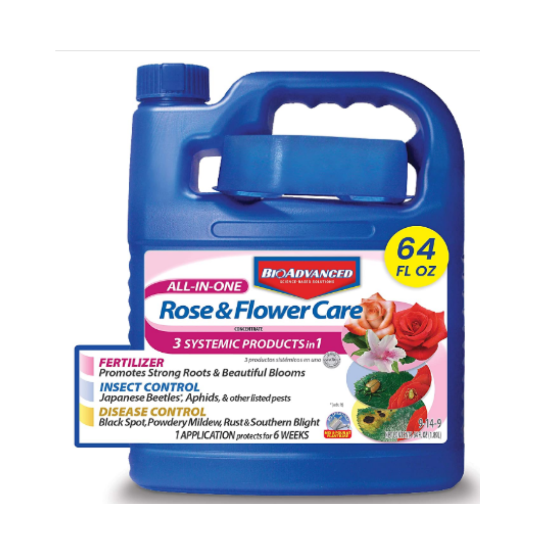 BioAdvanced 701262 All in One Rose and Flower Care Plant Fertilizer Insect Killer, and Fungicide, 64 Ounce, Concentrate