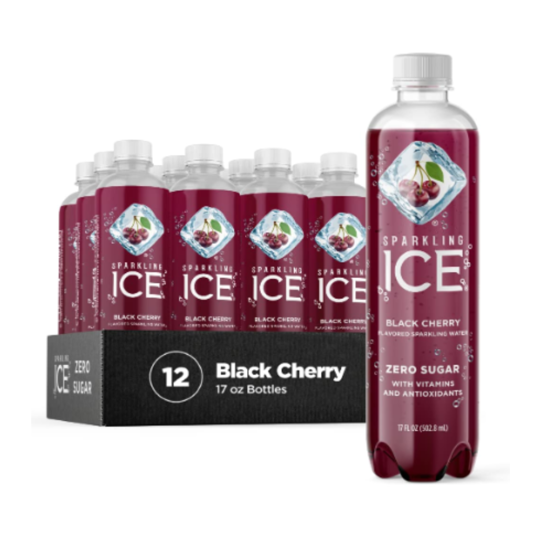 Sparkling Ice, Black Cherry Sparkling Water, Zero Sugar Flavored Water, with Vitamins and Antioxidants, Low Calorie Beverage, 17 fl oz Bottles - Pack of 12