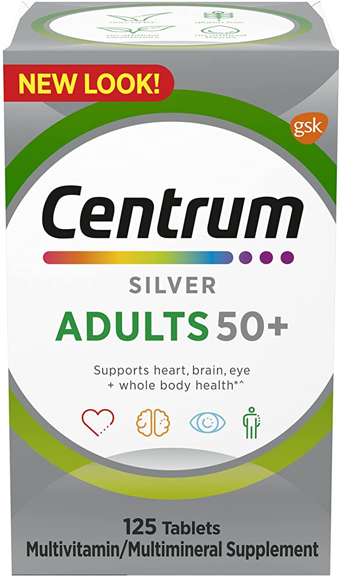 Centrum Silver Multivitamin for Adults 50 Plus, Multimineral Supplement with Vitamin D3, B Vitamins, Calcium and Antioxidants, Gluten Free, 125ct.