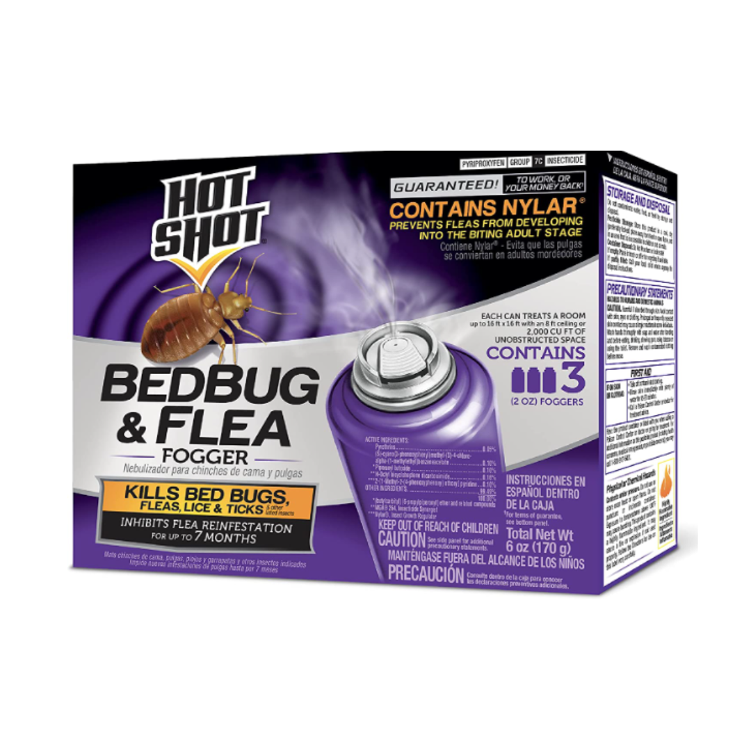 Hot Shot BedBug And Flea Fogger, Inhibits Flea Reinfestation, 2 Ounce Cans - 3 Count