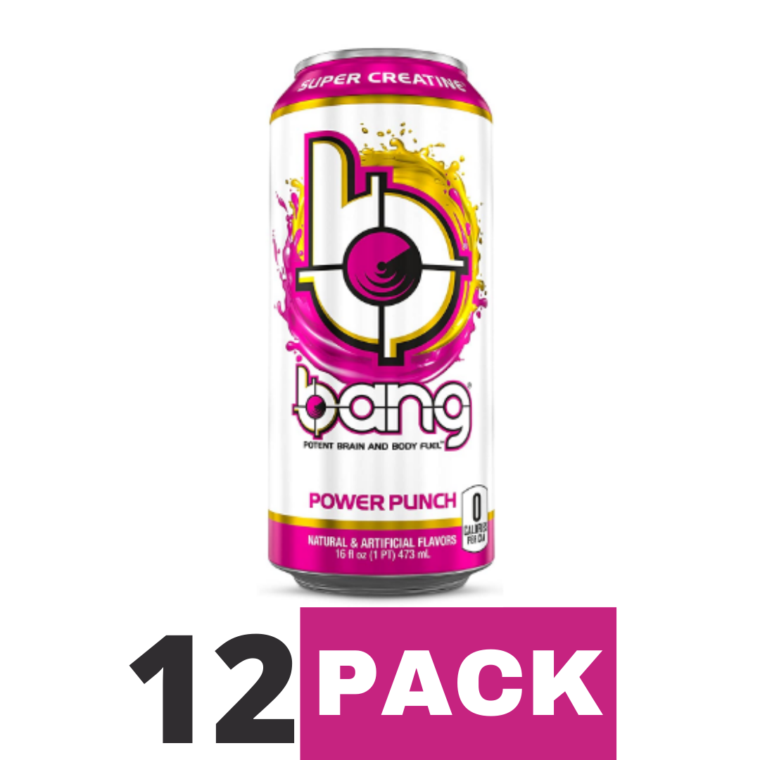 Bang Power Punch Energy Drink, Sugar Free with Super Creatine 16 Ounce - Pack of 12