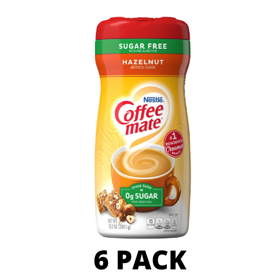 COFFEE MATE Sugar Free Hazelnut Powder Coffee Creamer, 10.2 Ounce - Pack of 6