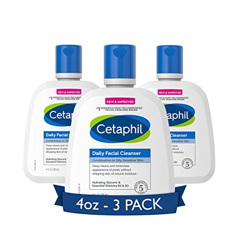 CETAPHIL Face Wash, Daily Facial Cleanser for Sensitive Combination to Oily Skin NEW - 4 oz (3 Pack)