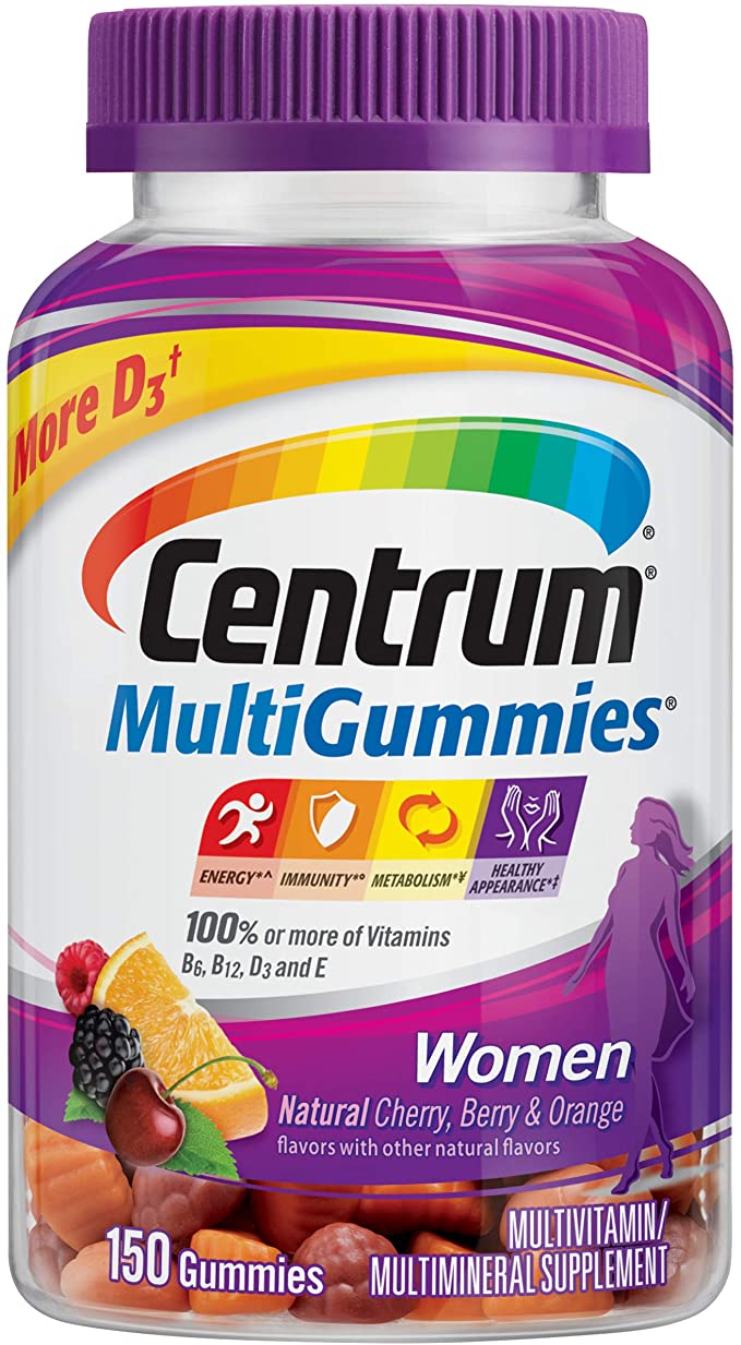 Centrum Women MultiGummies (150 Count, Natural Cherry, Berry, Orange Flavor) Multivitamin / Multimineral Supplement Gummies