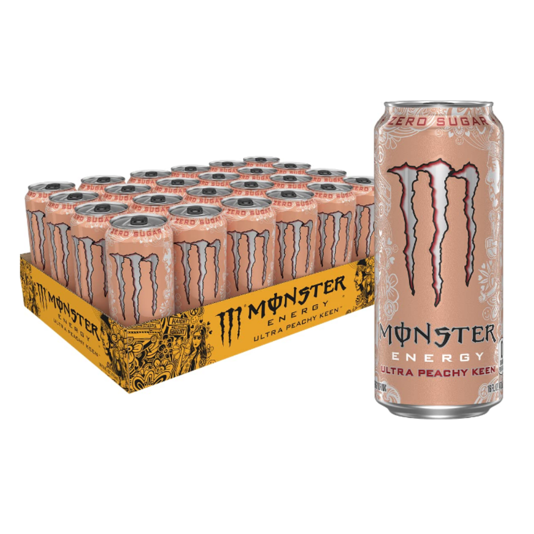 Monster Energy Ultra Peachy Keen, Sugar Free Energy Drink 16 Ounce  - Pack of 24