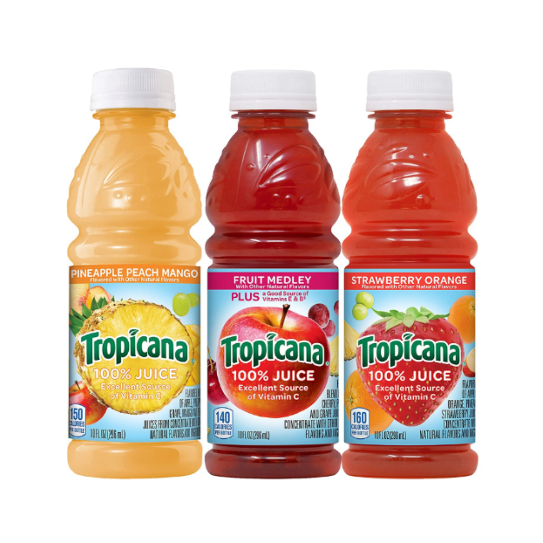 Tropicana 100% Juice 3-Flavor Fruit Blend Variety Pack, 10 Fl Oz, Bottles - Pack of 24