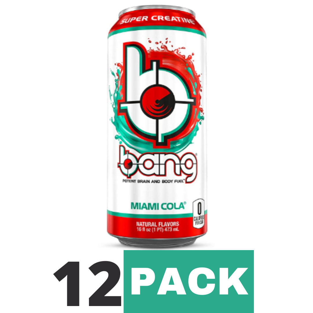Bang Miami Cola Energy Drink, Sugar Free with Super Creatine 16 Ounce - Pack of 12