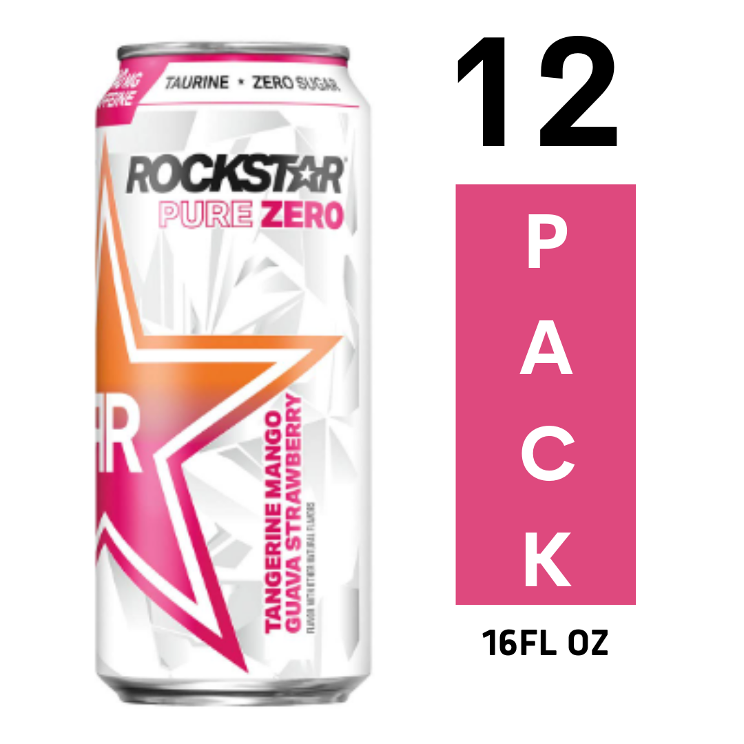 Rockstar Energy Drink Pure Zero, Tangerine Mango Guava Strawberry, 16 Ounce - Pack of 12