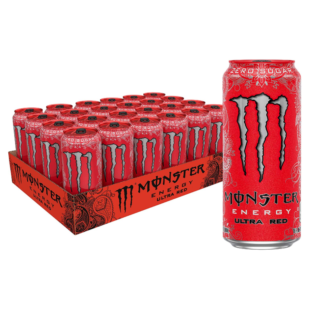 Monster Energy Ultra Red, Sugar Free Energy Drink 16 Ounce - Pack of 24