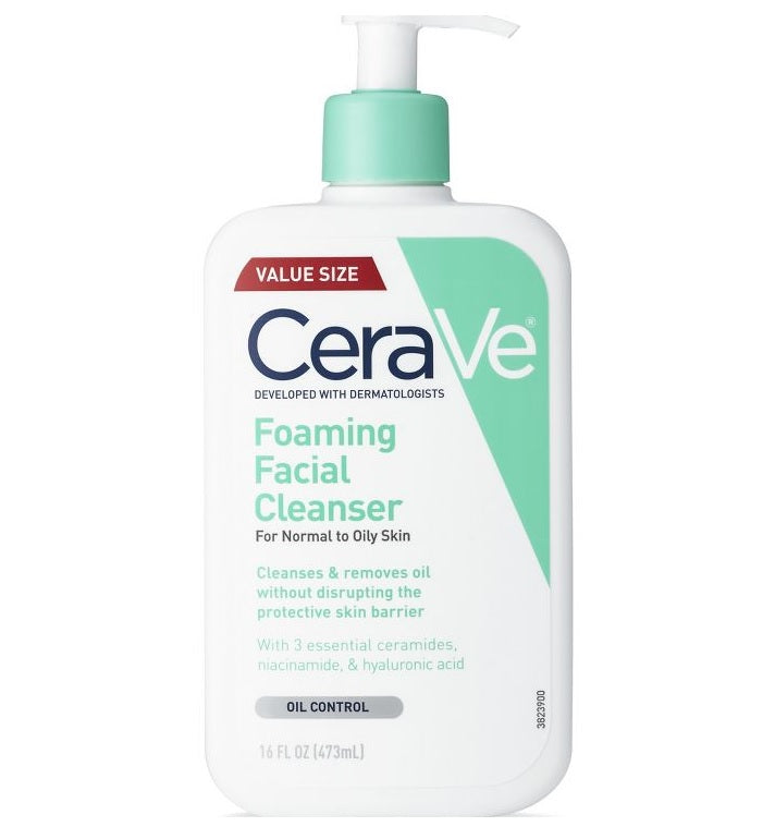 CeraVe Foaming Facial Cleanser, 16 Oz - with 3 Essential Ceramides, Niacinamide, & Hyaluronic Acid