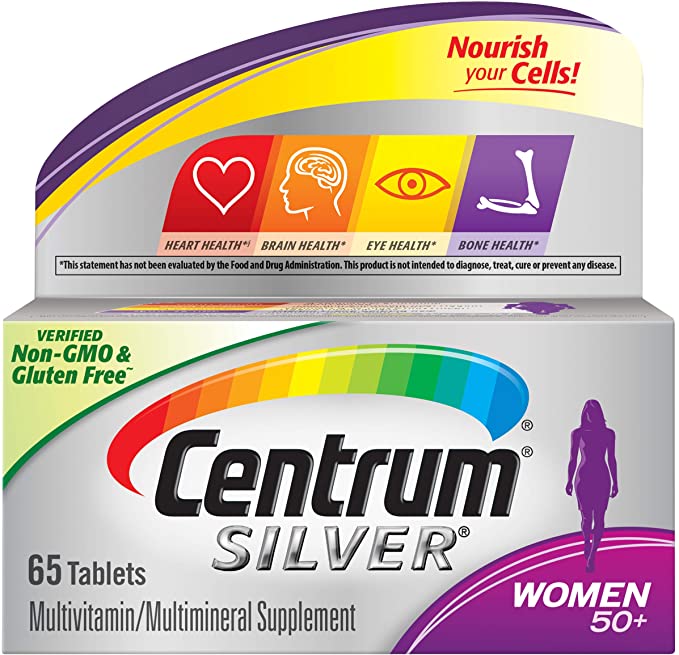 Centrum Silver Multivitamin for Women 50 Plus, Multivitamin/Multimineral Supplement with Vitamin D3, B Vitamins, Calcium and Antioxidants - 65 Count