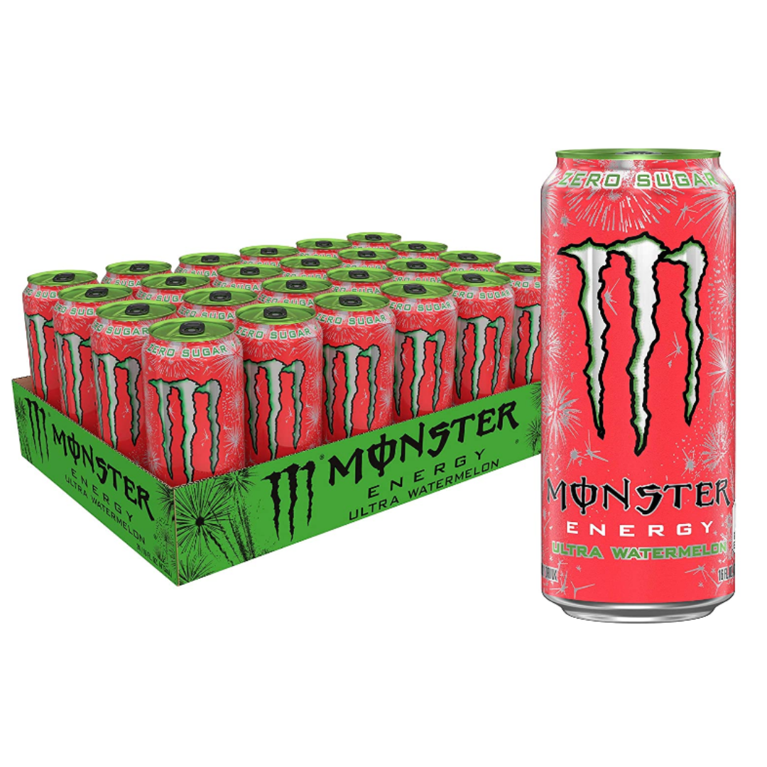 Monster Energy Ultra Watermelon, Sugar Free Energy Drink 16 Ounce - Pack of 24