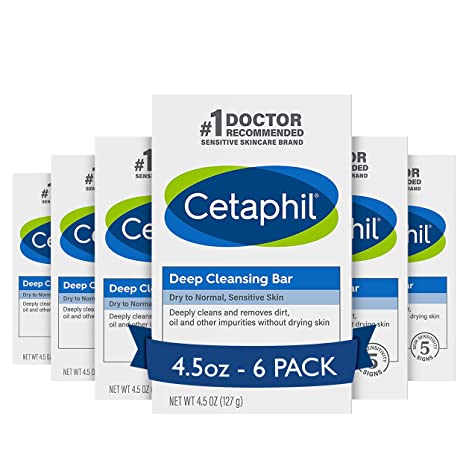 Cetaphil Bar Soap, Deep Cleansing Face and Body Bar - 4.5oz (Pack of 6)