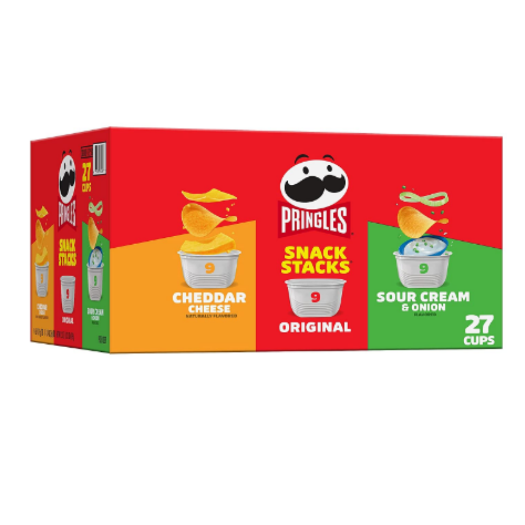Pringles Potato Crisps Chips Variety Pack, Lunch Snacks, Office and Kids Snacks, Snack Stacks, 19.3oz Box - 27 Cups