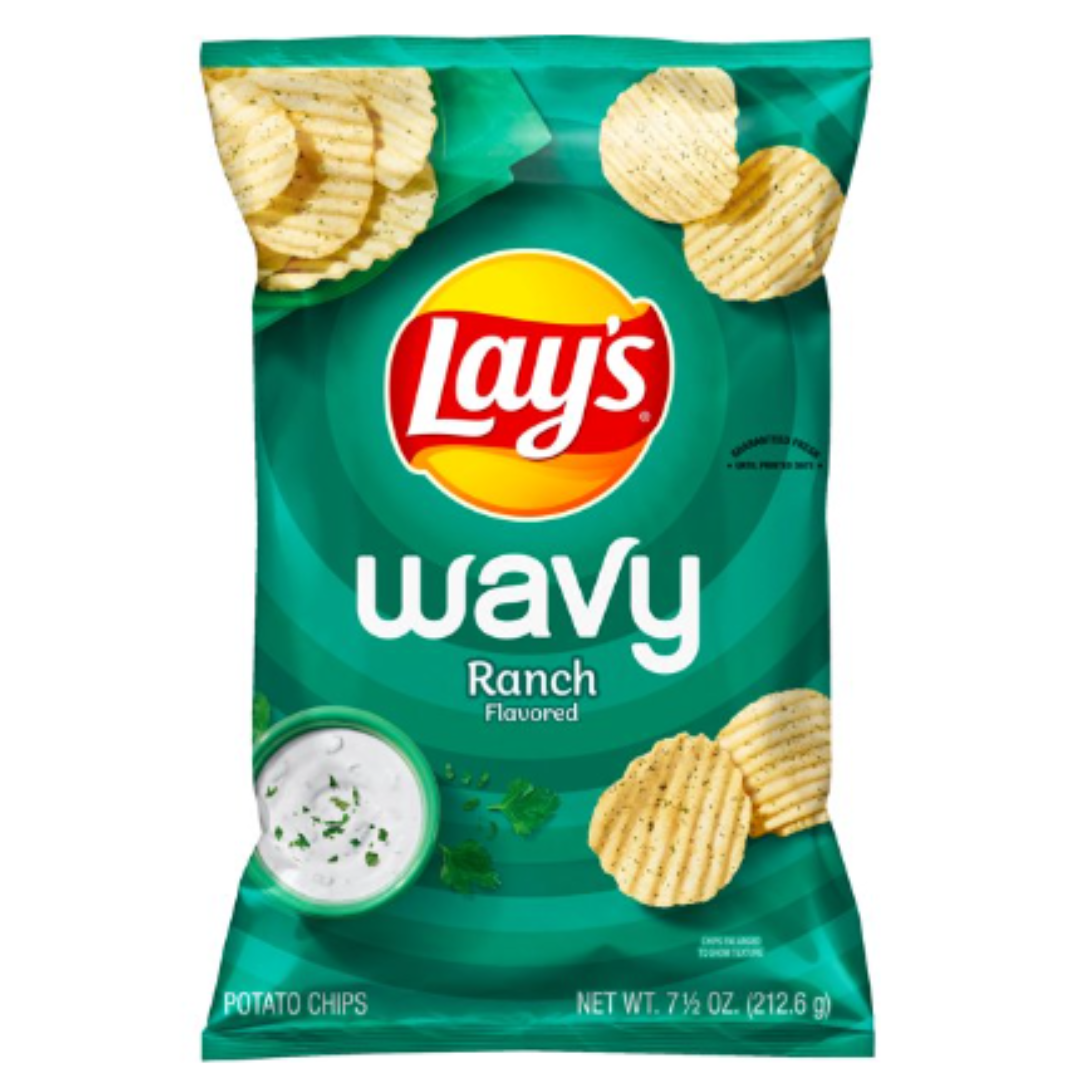 Lay's Wavy Potato Chips, Ranch Flavor, 7.5 Ounce