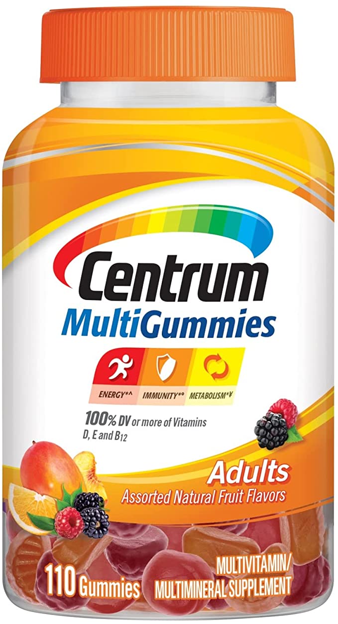Centrum MultiGummies Gummy Multivitamin for Adults, Multivitamin/Multimineral Supplement with Vitamins D, B and E, Assorted Fruit Flavor - 110 Count