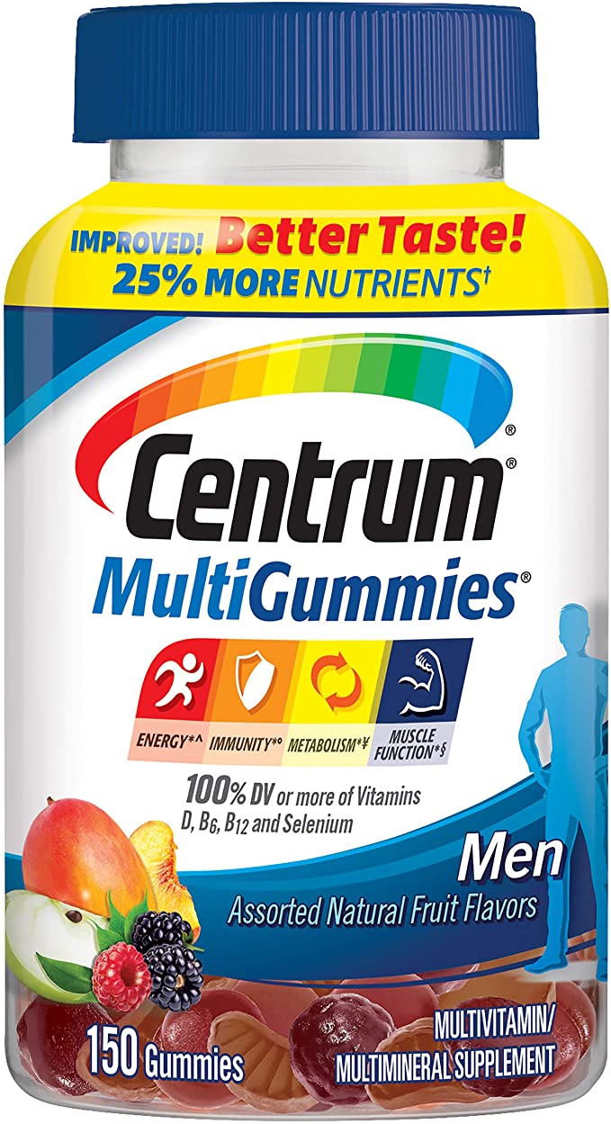 Centrum MultiGummies Gummy Multivitamin for Men, Multimineral Supplement with Selenium, Antioxidants and Vitamin D3, Assorted Fruit Flavor - 150 Count