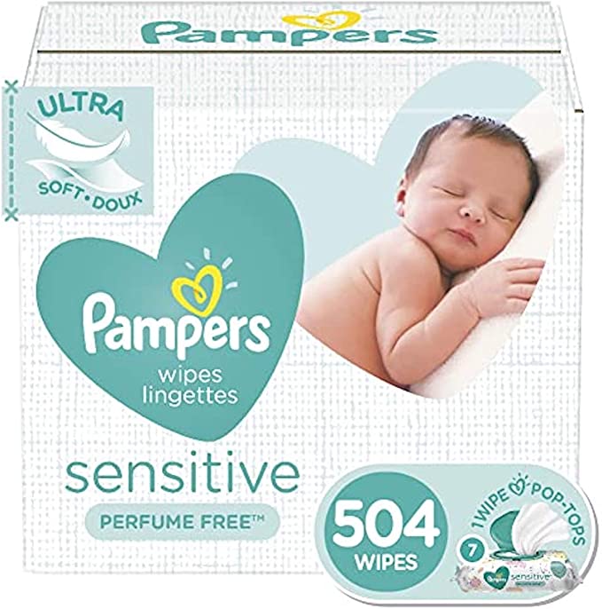 Pampers Baby Wipes Sensitive Perfume Free 7 Pop-Top Packs - 504 Total Wipes Count
