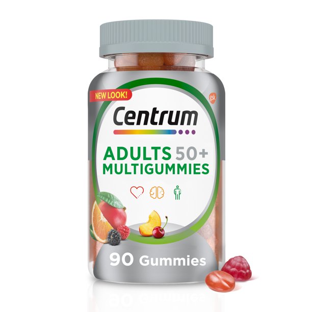 Centrum MultiGummies Gummy Multivitamin for Adults 50 Plus, Multimineral Supplement with Calcium, Zinc and Vitamins B and D, Assorted Fruit Flavor