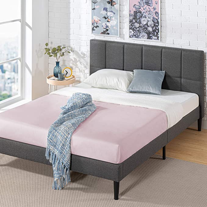 ZINUS Lottie 35" Upholstered Platform Bed Frame with Short Headboard - Grey, Queen