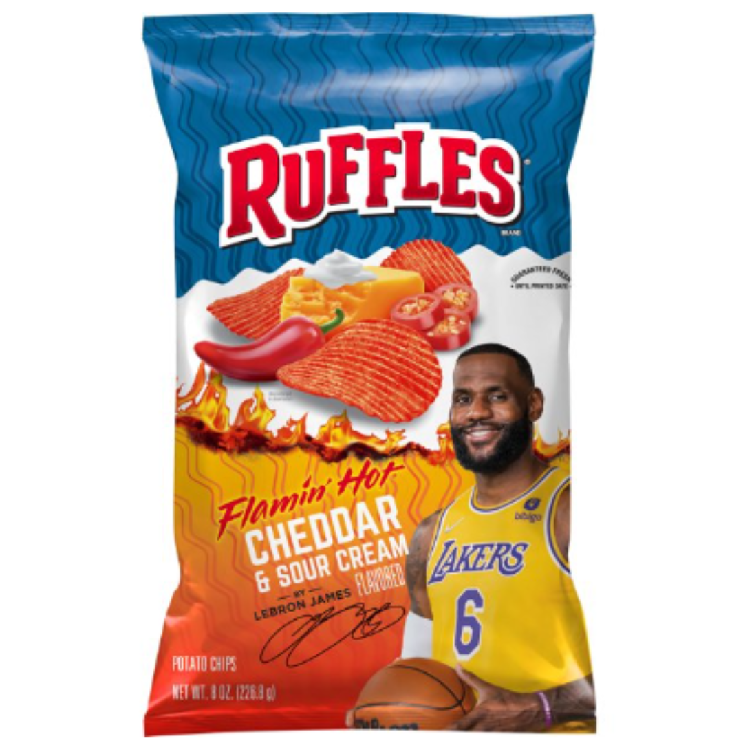Ruffles Potato Chips Flamin' Hot Cheddar and Sour Cream Flavored, 8 Ounce