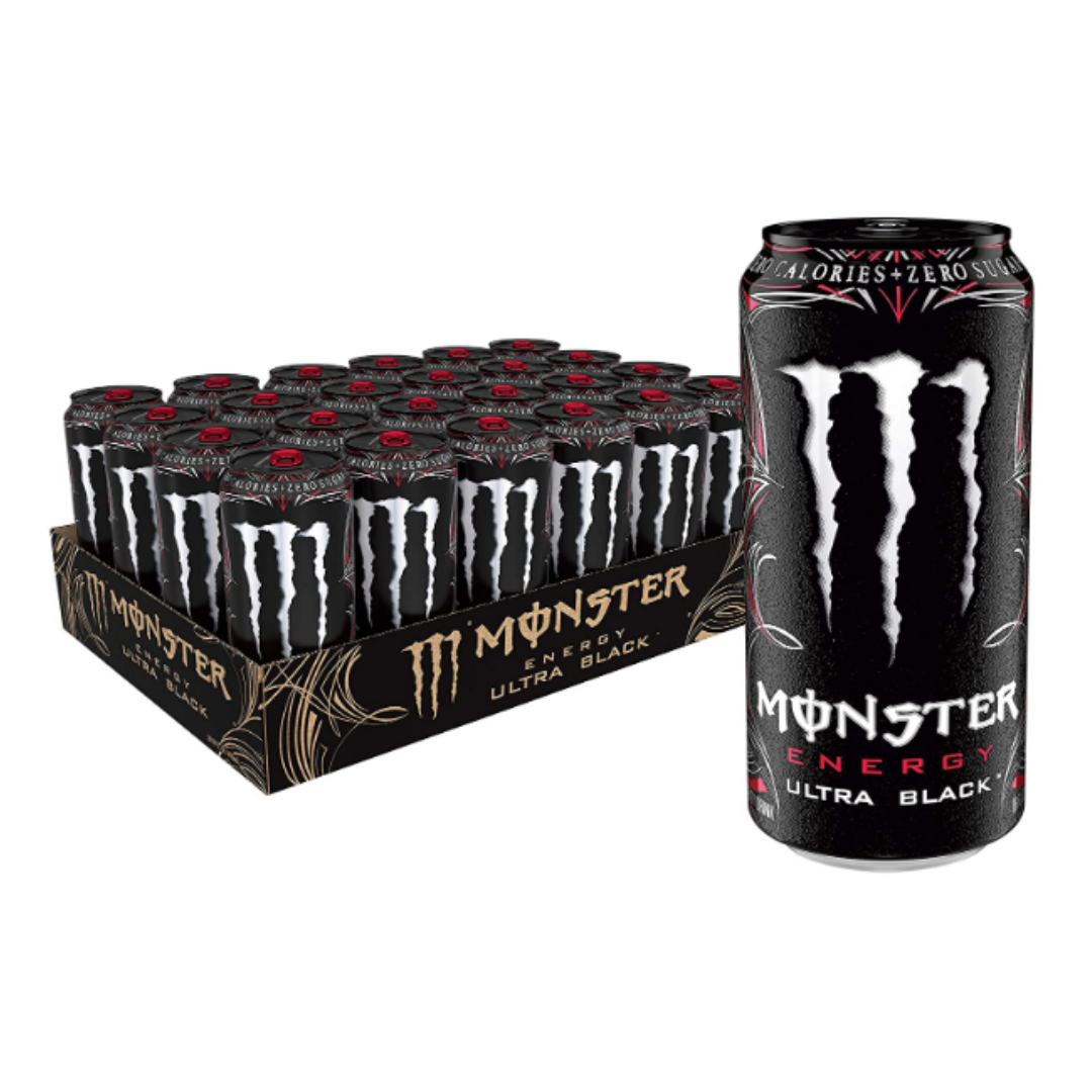 Monster Energy Ultra Black, Sugar Free Energy Drink 16 Ounce - Pack of 24